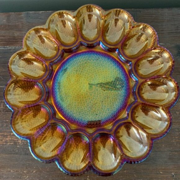 Vintage Carnival Glass Devilled Egg Serving Plate - Picture 1 of 4